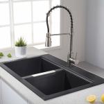 30 Inch 50/50 Black Double Bowl Drop-in Granite/Quartz Composite Sink