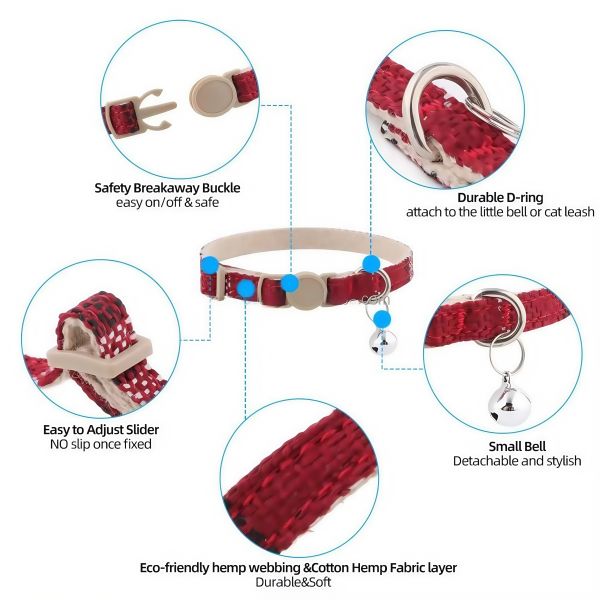 Anti Allergic Cat Collar With Bell Cotton Linen Adjustable Safe Cute Pet Collar