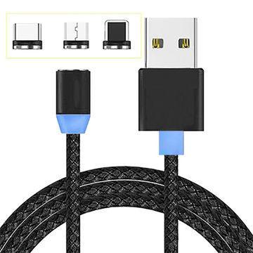 3 In 1 Magnetic Braided LED USB Charging cable Magnetic USB Data Cable For