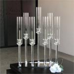 7 Arms Crystal Taper Candle Holders Event Table Decorations With Glass Tubes