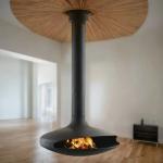 Black Decorative Hanging Wood Burning Stove Suspended Steel Real Fire Eco