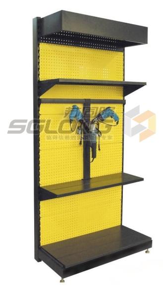 Lighting Box Header Supermarket Display Racks , Metal Shop Shelving Perforated