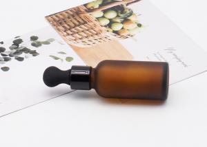 China Frosted Amber Cosmetic Glass Bottle With Various Dropper 30ml 50ml on sale