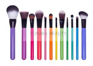 China Vegan Synthetic Blending Brush With Rainbow Color Wooden Handles Synthetic Contour Brush on sale