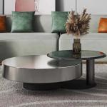 80X32 Stainless Steel Circle Round Glass Top Coffee Table Black Gold Base
