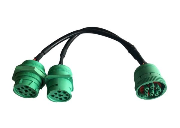 Green Deutsch 9 Pin J1939 Female to J1939 Male Square Flange and Threaded J1939