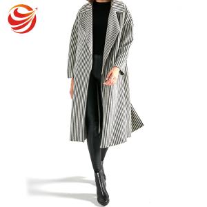 Wholesale Long Section Stripe Ladies Grey Wool Coat Windproof No Button Closure OEM Service from china suppliers