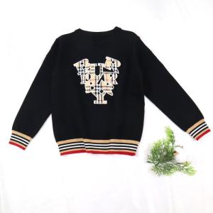 Wholesale Long sleeve Patch Design Winter Cotton Jersey stitch strip ribbed Pullover Kid Children Knitted sweater from china suppliers