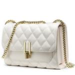 White Genuine Leather Sling Bags Polyester Lining For Women