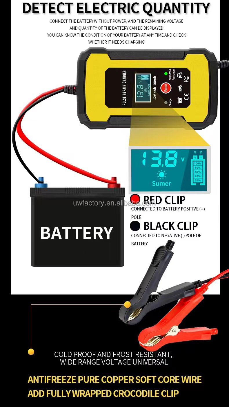 Full Intelligent Automatic Repair Function 12v 10A Fast Charging Car Battery Charger for Electric Vehicles