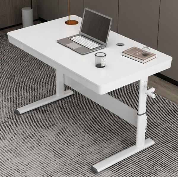 Luxury Standing Table Nordic Style White Wooden Grain Manual Height Adjustable