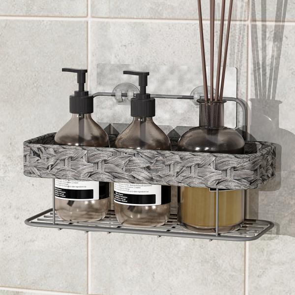 No Drilling Bathroom Storage Solution Wall Mounted Woven Basket Iron Wire Shower