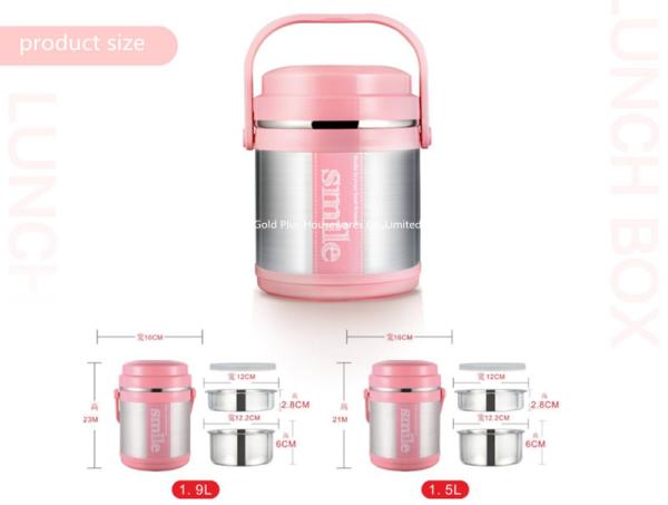 Wholesale double wall vacuum food jar with handle pink color 1.5L stainless