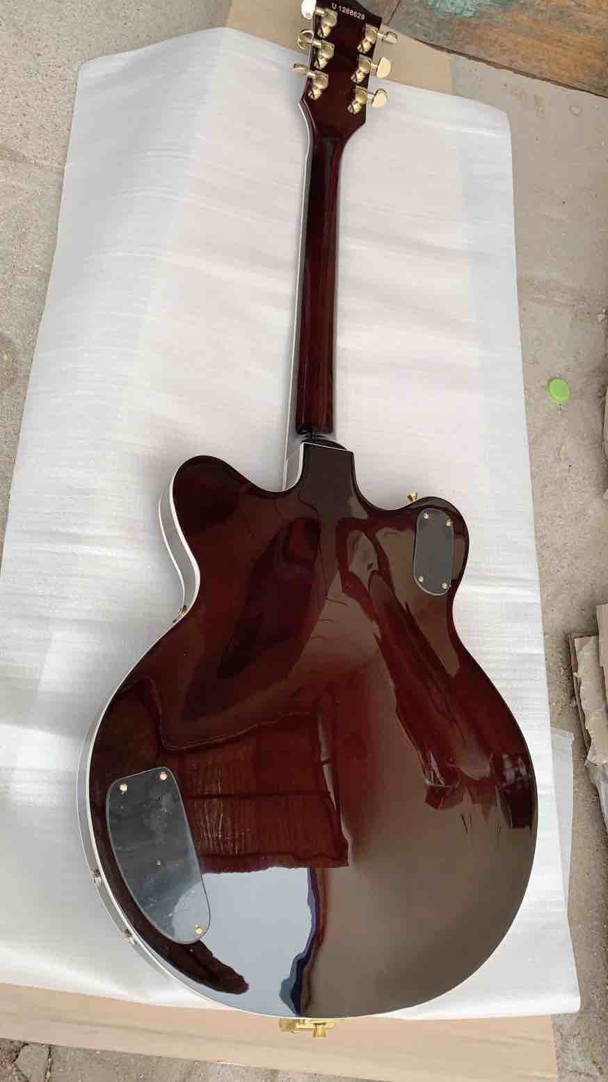 Manufacturer custom made hot semi hollow jazz electric guitar gold hardware in Wine Brown color Free Shipping
