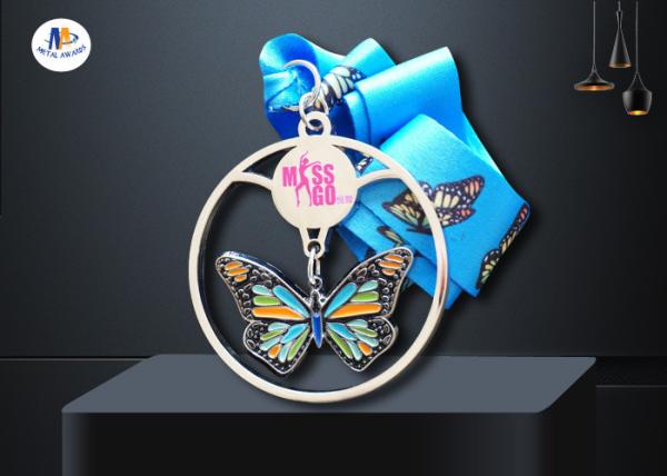 Shiny Silver Stock Dancing Butterfly Relief Medals Cut Out With Sublimated