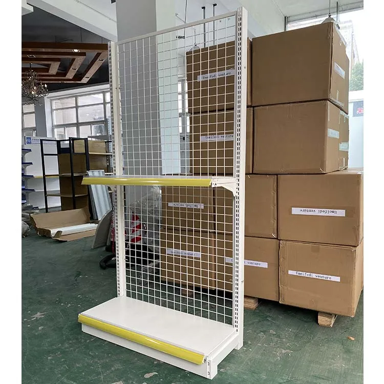 Shanghai Supplier Supermarket Equipment Retail milk white back net supermarket shelf grid shelves mesh gondola shelving