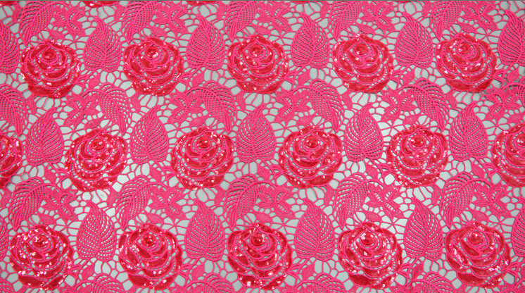 Chemical lace with Red/Pink /Orange Color + Embroidery Sequin Lace Fabric
