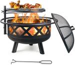 Outdoor 30'' Heavy Duty Barbecue Fire Pit BBQ Grill Firepit Bowl With Spark