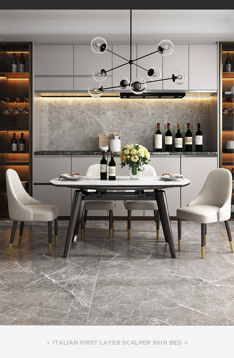 Household Minimalist Marble Dining Table Telescopic Round Anti Collision