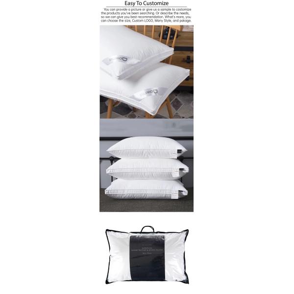 White Hotel Quality Feather Pillows Customized With Woven Technics