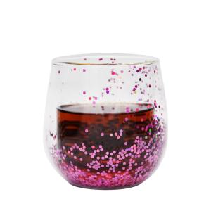 Wholesale Customized Double Wall Glass Coffee Cup Decorative Glitter Tumbler Drinking Glasses from china suppliers