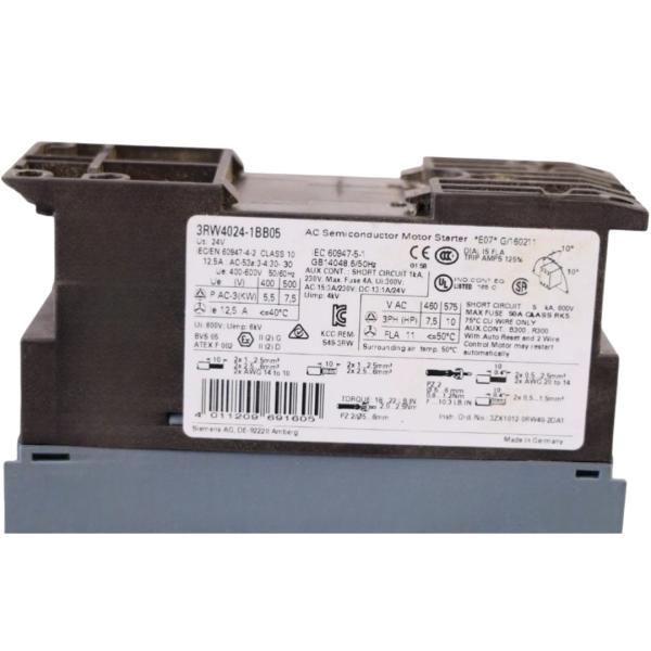 SIEMENS 3RW4024-1BB05 SIRIUS SOFT STARTER S0 12.5 A, 7.5 KW/500 V, 40 °C 400-600