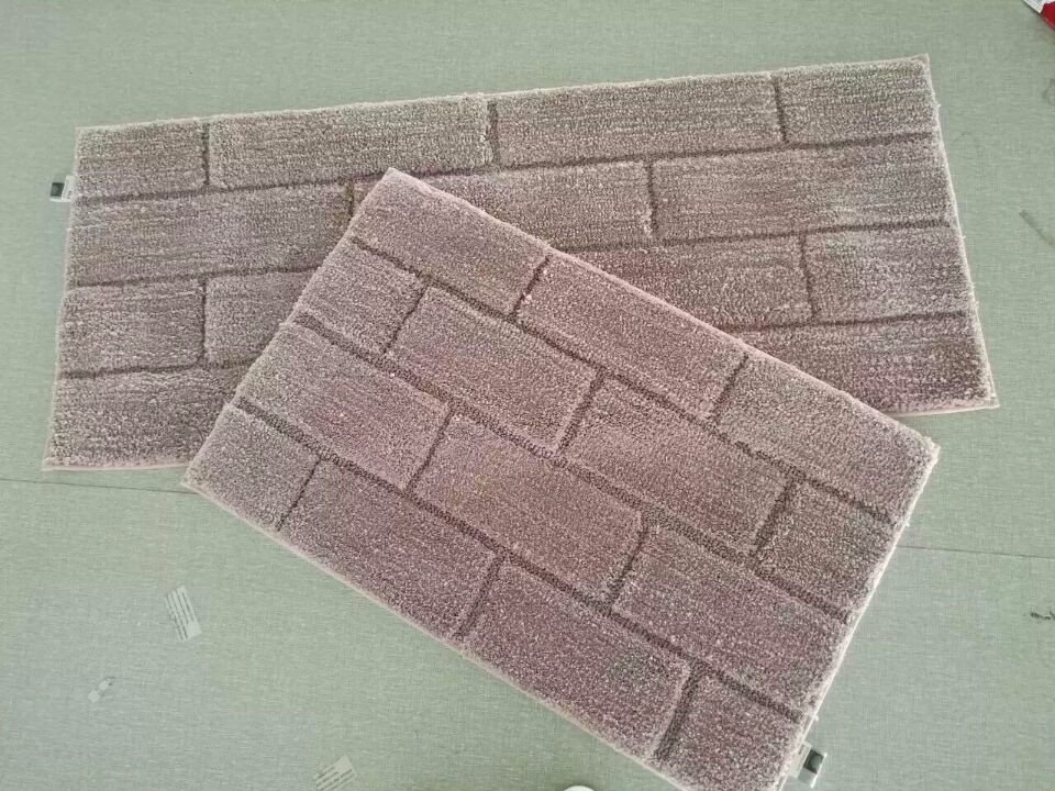 Bricks pattern plain color shaggy bath room mat