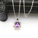 Sterling Silver Wave Chain 9x11mm Blue Topaz Cubic Zirconia Pendant Necklace(P01