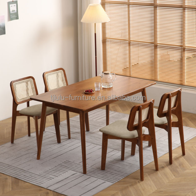 Classical Practical Home Furniture Solid Wood Dining Chair with Rattan Design and Upholstered Seat