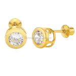 Handmade 4mm Clear CZ Gold Plated Stud Earrings for Baby Children 925 Silver