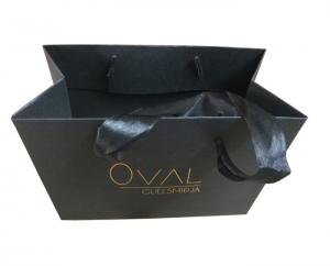China Custom Small Black Paper Bags Online Jewellery Packaging With Gold Foil Logo on sale