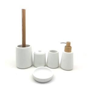 Wholesale White Sand Polyresin Clear Bathroom Accessories With Vertical Stripe Wood Parts from china suppliers