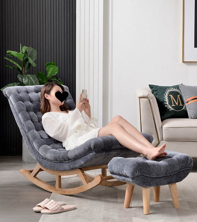 Solid Wood European Style Rocking Chair with Upholstered Sofa Chair W60*D106*H76cm