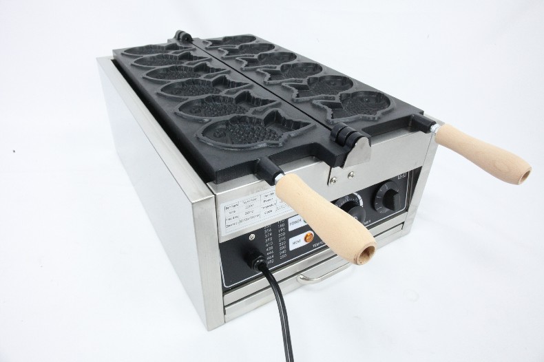220V Automatic Electric Fish-Shaped Taiyaki Waffle Maker with 6 Waffle Molds