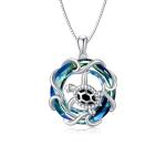 Valentine's Day Gifts S925 Sterling Silver Sea Turtle Pendant Necklace with Blue