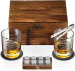 Gift Cocktail Box Kit For Men UV Printing Whiskey Stone And Glass Set
