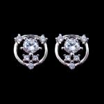 Personalized Silver Cubic Zirconia Earrings , Zircon Copper Flower Charm Cute