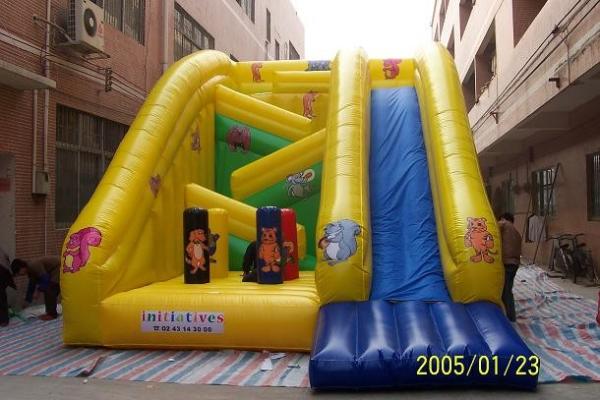 Yellow Plato Inflatable Animal Obstacle Slide 0.55mm PVC Tarpaulin With Digital
