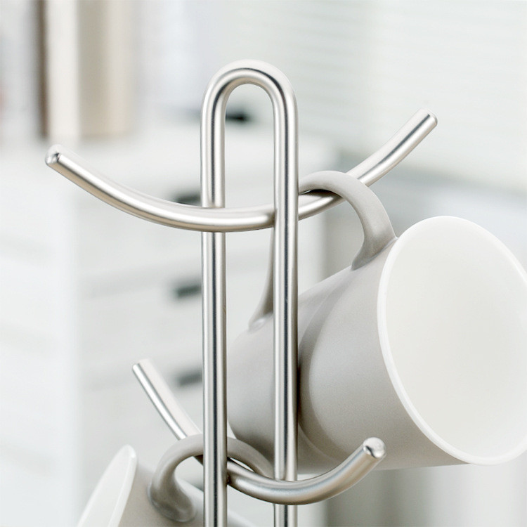 Oem Stainless Steel Coffee Mug Tree Holder Dryer Rack With 6 Hooks