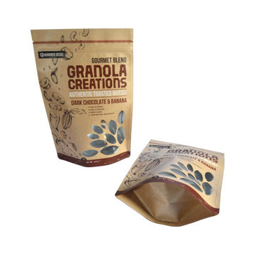 Stand up Food grade kraft paper pe zipper pouch packing bag for nuts