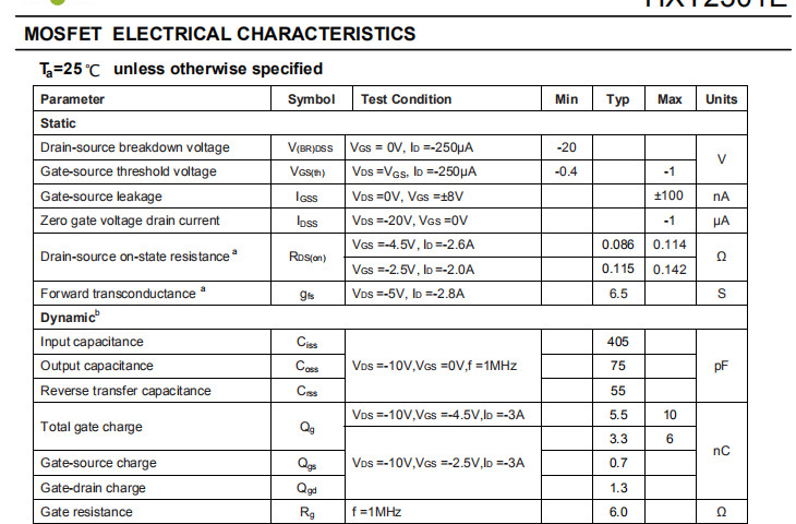 HXY2301-2.8A Mosfet Power Transistor