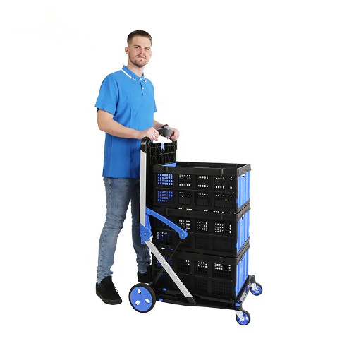 Trolley Double Folding Basket Trolley Easy Maneuvering