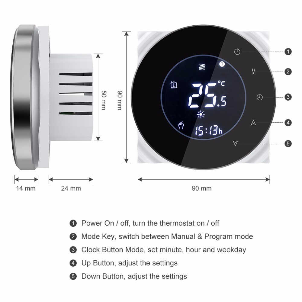 Circular Smart Wifi Wireless Room Thermostat Remote Control AC Touch Screen