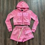 Women Distressed Two Piece Hoodie Set Cotton Tracksuits Embroidery Patch