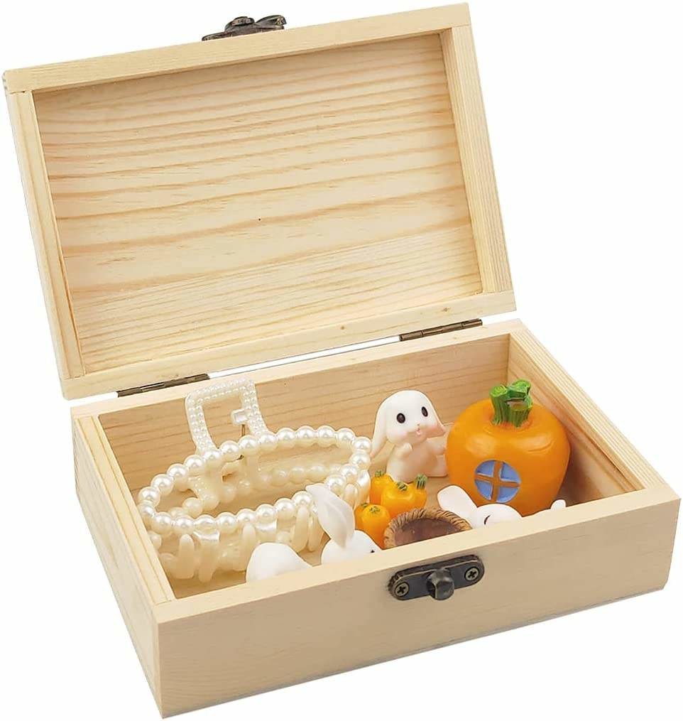 FSC Unfinished Hinge Lidded Wooden Box Pine Wood Gift Box For Crafts