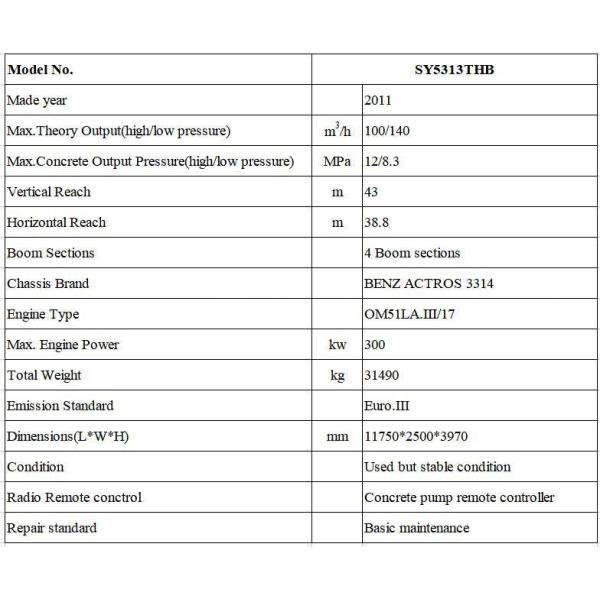 Second Hand Sy 43 Meters Concrete Mixing Machine for Ready Mix