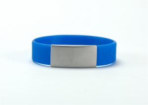 Wholesale Latex Free Custom Silicone Bracelets / Slim ID Bracelets With Blank Metal Tag from china suppliers