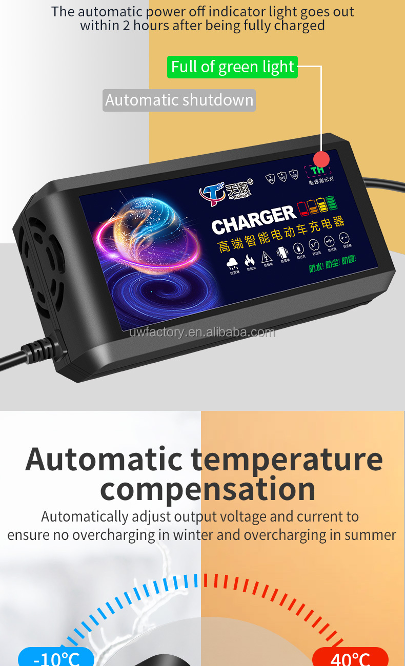 Design 60V 20AH Lead Acid Battery Charger for Electric Bikes Motorcycles Plug UK AU EU Charging Efficiency 93%