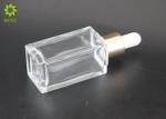 30ml Clear Glass Empty Cosmetic Bottles Square Shape For Essential Oil / Lotion