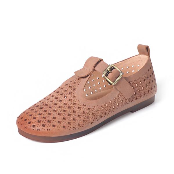 HZM012 Shoes Women'S Summer New Style Hollow Breathable Leather Ladies Single